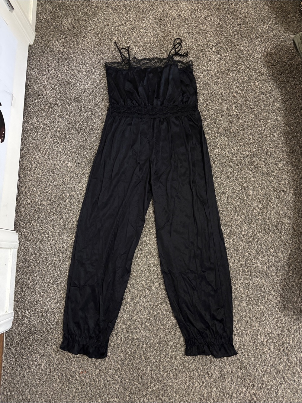 Queen’s Way to Fashion vintage nylon lace slip jumpsuit lingerie approx M black